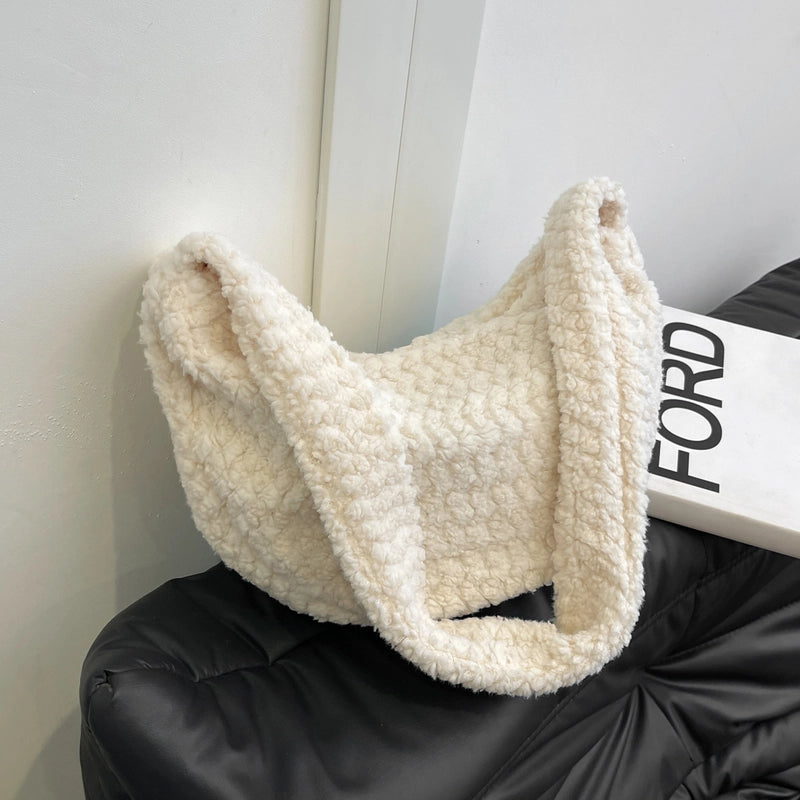 Women's Woolen Plaid Classic Style Dumpling Shape Zipper Shoulder Bag