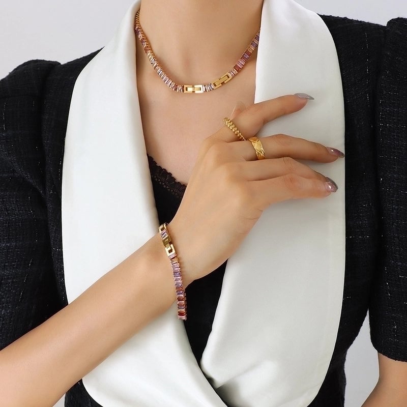 Geometric Titanium Steel Splicing Zircon Bracelets Necklace