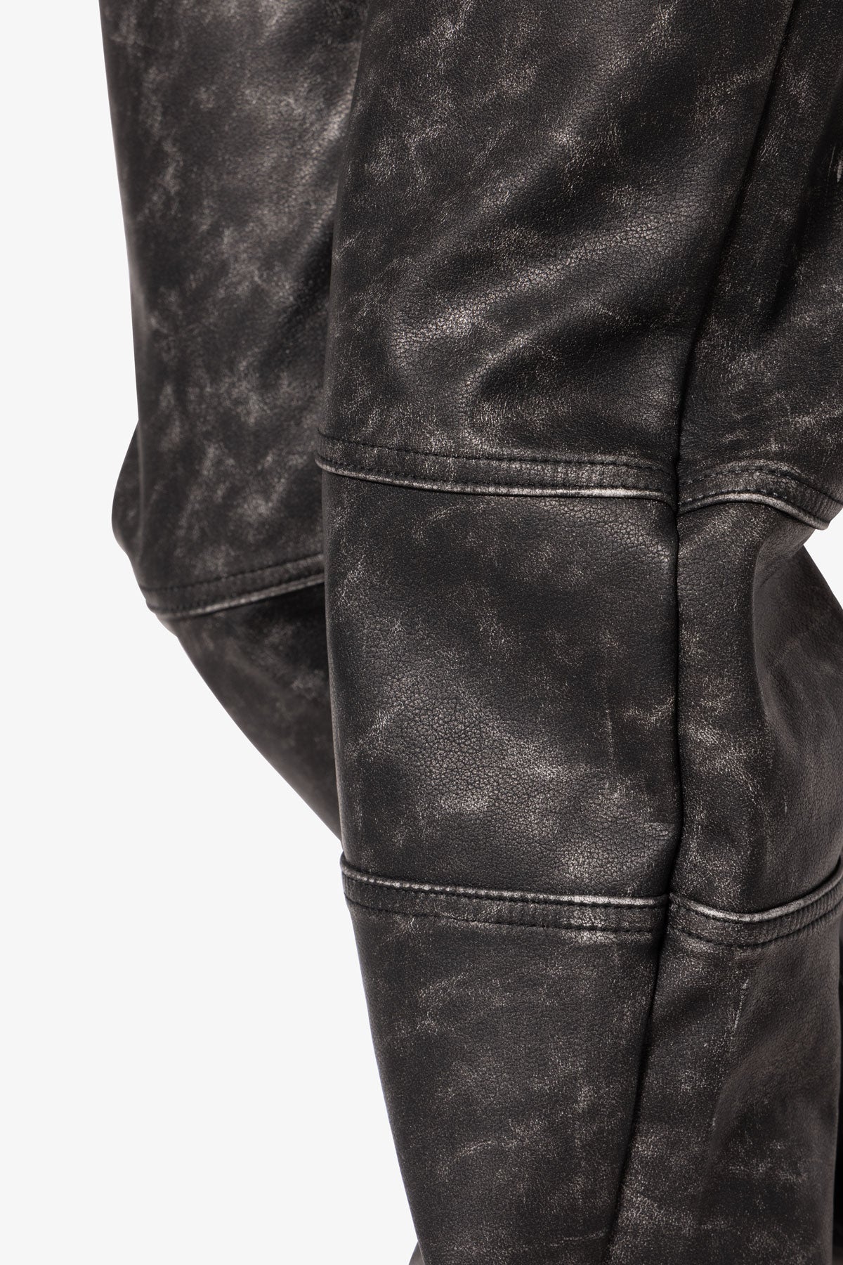 V706 Washed Leather Pants - Black