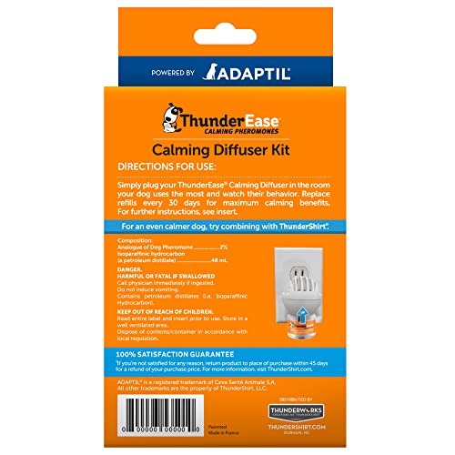 ThunderEase Dog Calming Pheromone Diffuser Kit | Powered by ADAPTIL | Vet Recommended to Relieve Separation Anxiety. Stress Barking & Chewing. and Fear of Fireworks & Thunderstorms (30 Day Supply)