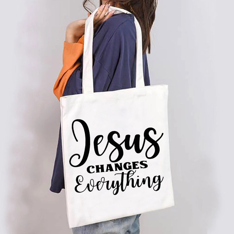 Unisex Large Canvas Letter Basic Classic Style Square Open Canvas Bag