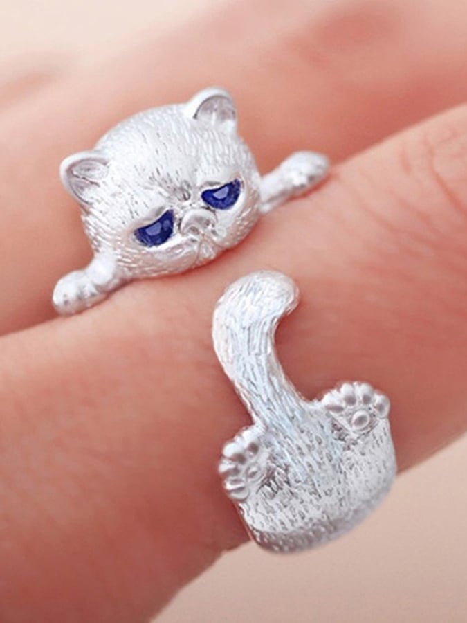 Ladies Fashionable And Personalized Geometric Cat Multi-Element Design Open Ring