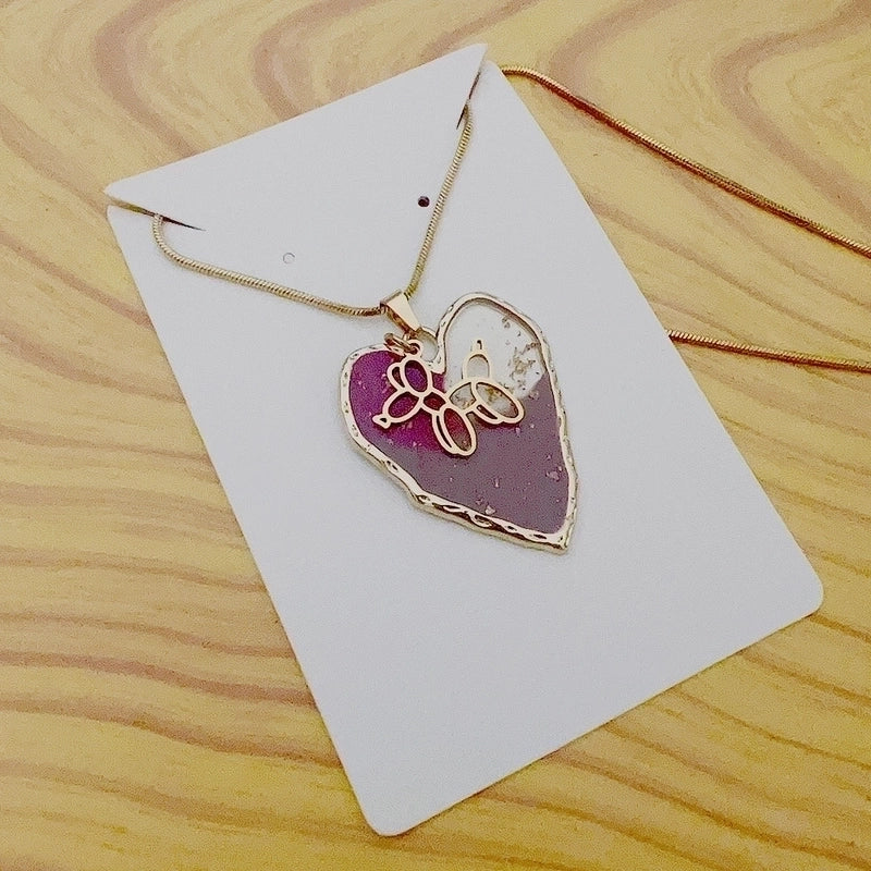 Fashion Animal Heart Shape Butterfly Stainless Steel Epoxy Pendant Necklace 1 Piece