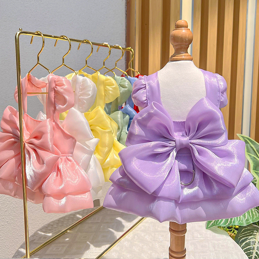 Solid Color Bow Layered Dog Harness Dress