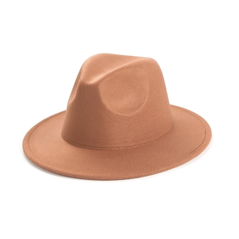 Unisex Elegant Solid Color Big Eaves Fedora Hat
