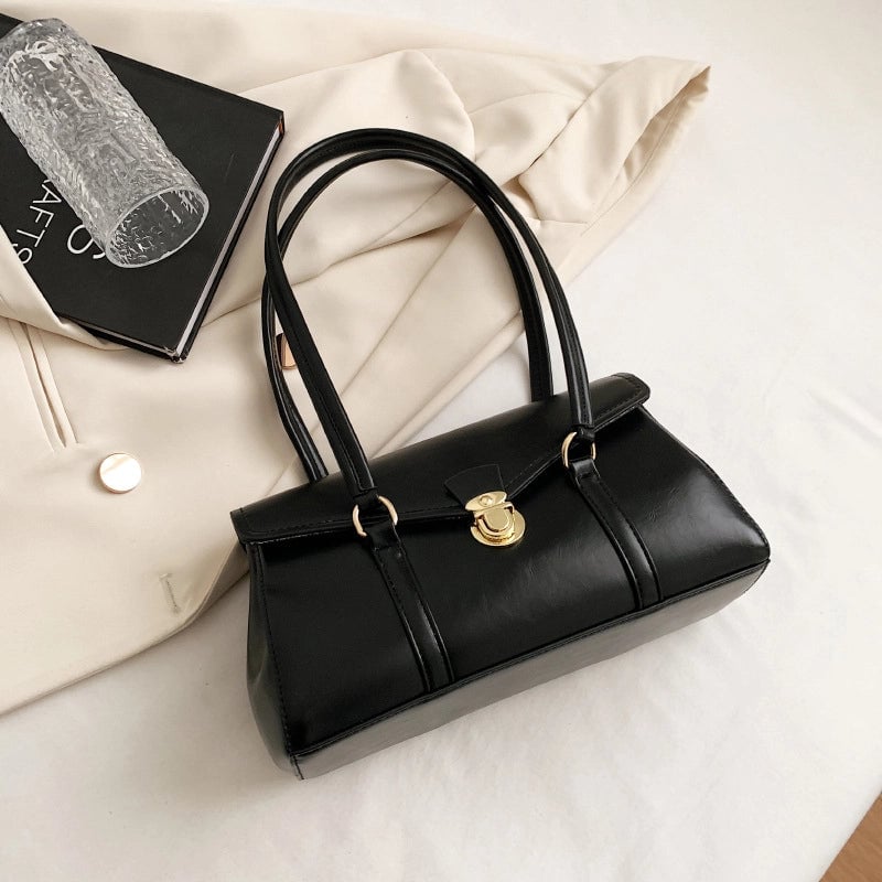 Women's Medium Pu Leather Solid Color Elegant Lock Clasp Underarm Bag