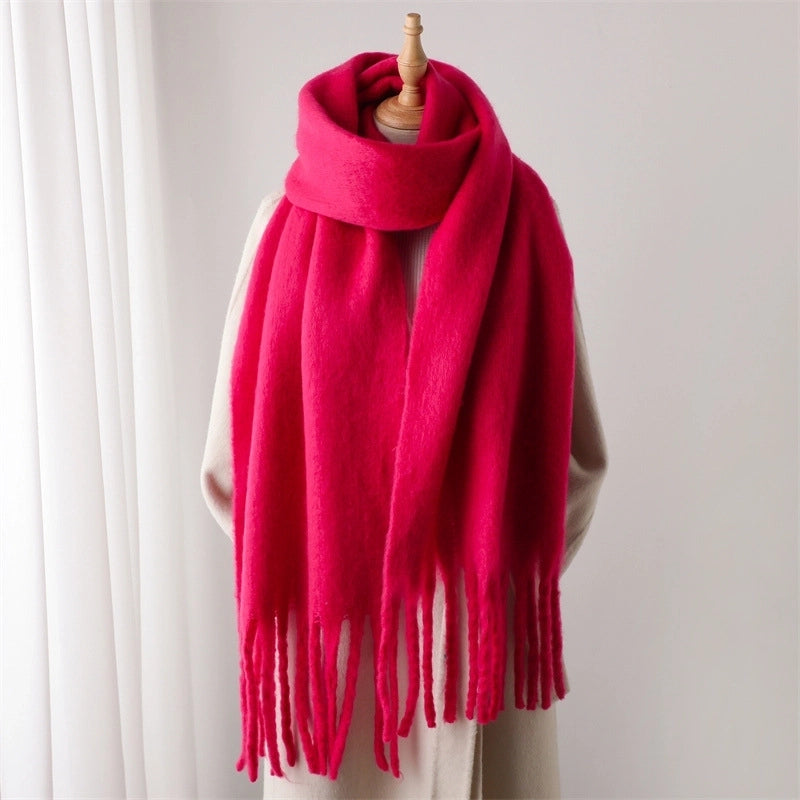 Mohair Scarf Pure Color All-matching Winter Warm Lengthened Fringe Bib Scarf Men's And Women's European And American Export Thick Scarf