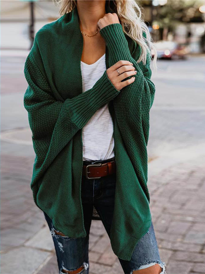 Bat sleeve plus size long knitted cardigan sweater13 colors