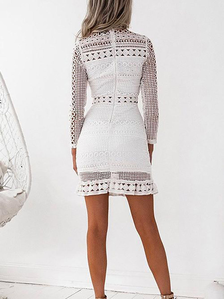 Back Zipper Lace Splice Hollow Out Mini Dress