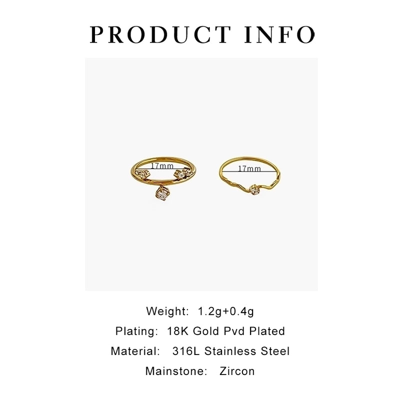 Geometric 316L Stainless Steel  Zircon 18K Gold Plated Irregular Inlay Rings