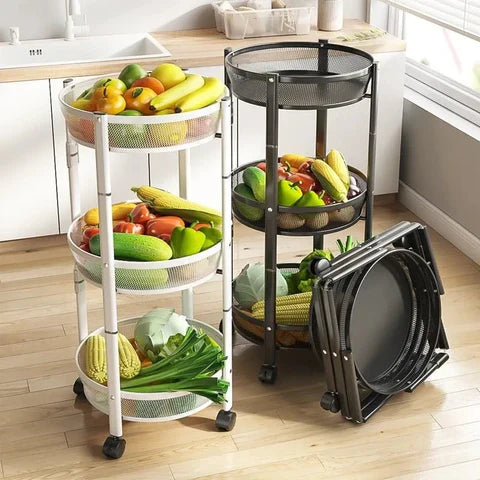 Three-Tier Foldable Kitchen Trolley