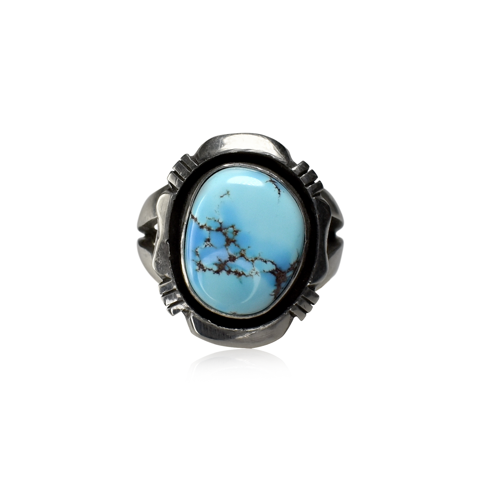 Golden Hill  Hand-Tooled Oval Ring with Two-Pronged Band