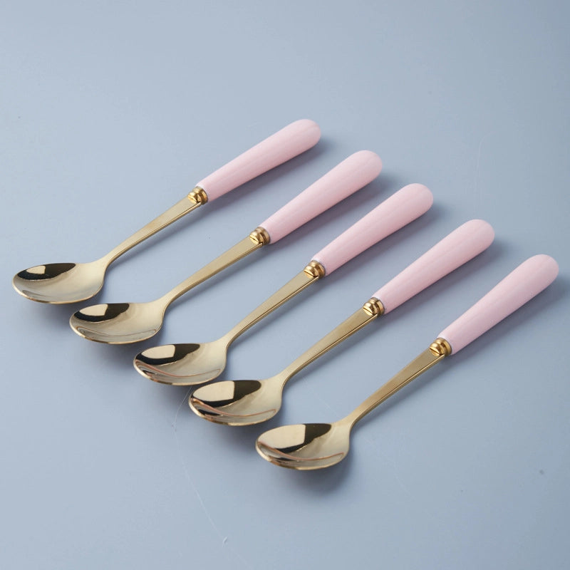 Simple Light Luxury Fruit Fork Spoon Ceramic Storage Cans Set Creative Fruit Sticks Household Stainless Steel Knife Fork Spoon