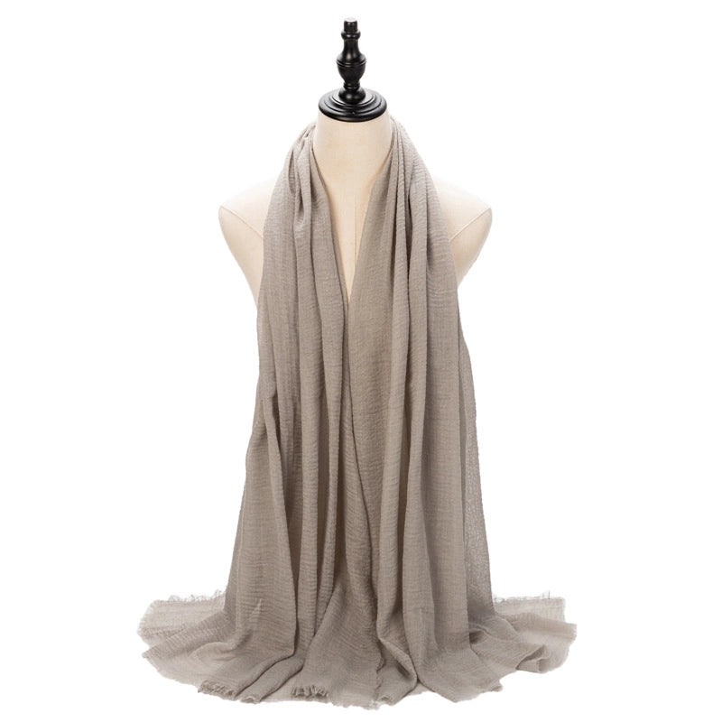 Hot Selling Women's Cotton And Linen Solid Color Baotou Scarf Cover Pleated Short Beard Headscarf