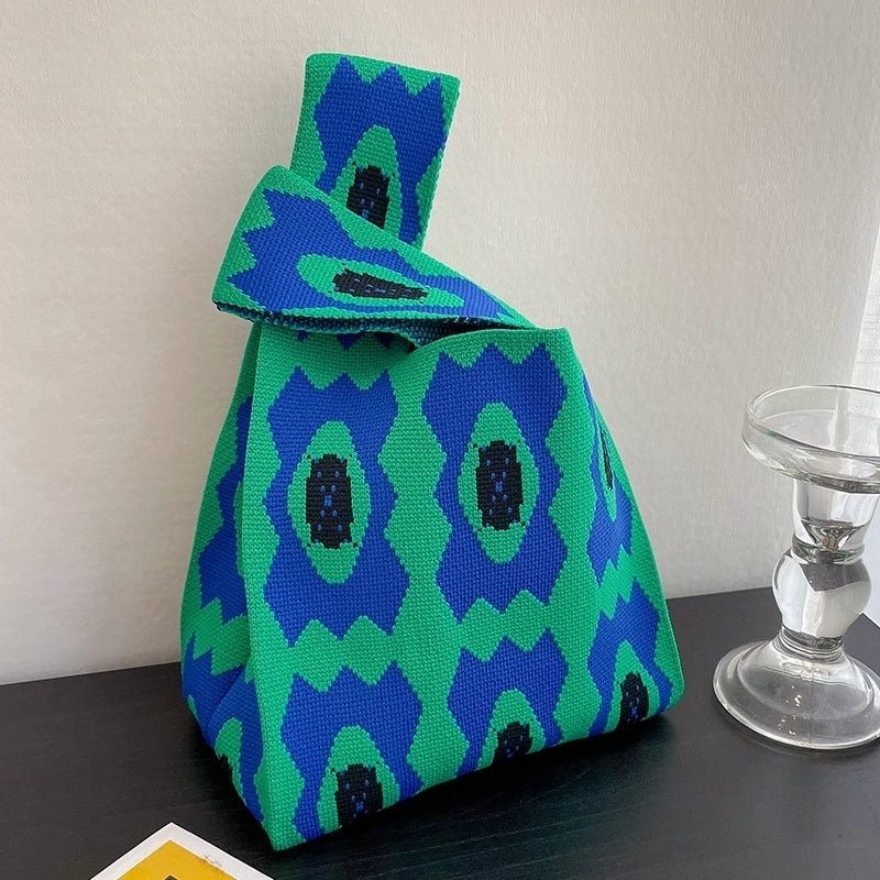 Women's Medium Knit Geometric Vintage Style Open Handbag