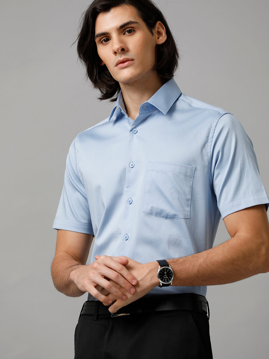 Men Solid Formal Light Blue Shirt (SABBL)