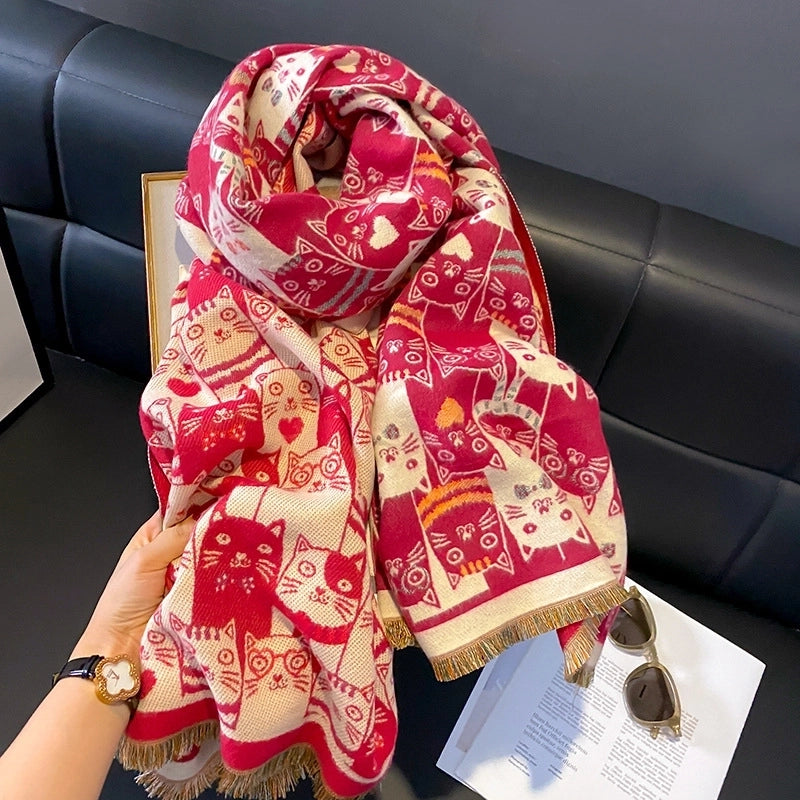 Women's Casual Cute Cat Polyester Shawl