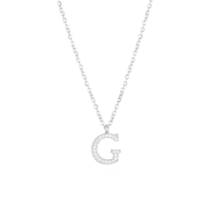 Minimalist Letter 304 Stainless Steel Zircon 16K Gold Plated White Gold Plated Plating Inlay Pendant Necklace