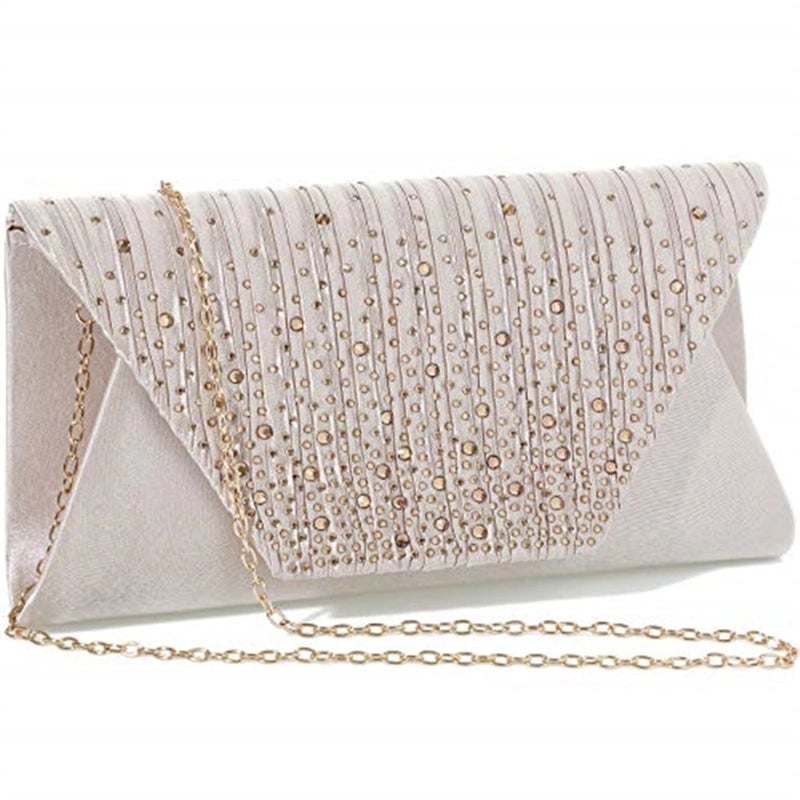 White Wine Red Dark Blue Satin Solid Color Rhinestone Square Evening Bags