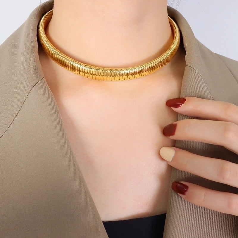 Hip-Hop Rock Punk Solid Color Titanium Steel 18K Gold Plated Plating Bracelets Necklace
