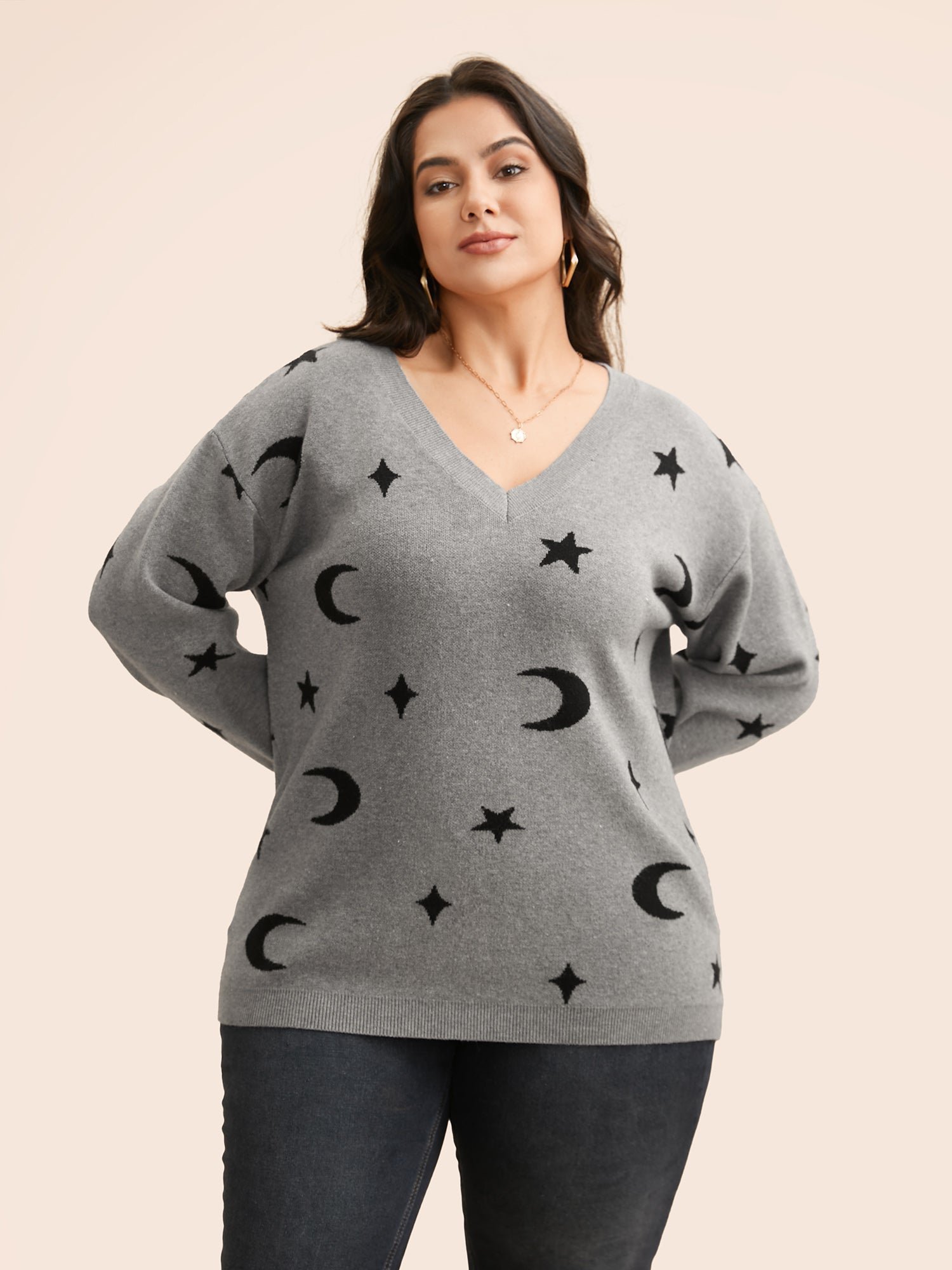 Supersoft Essentials Celestial Jacquard V-Neck Pullover