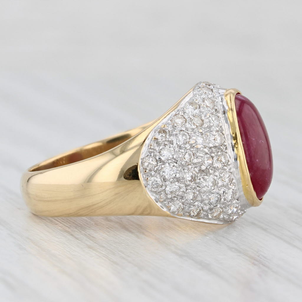 Ruby Cabochon 0.60ctw Diamond Ring 18k Yellow Gold Size 6.75