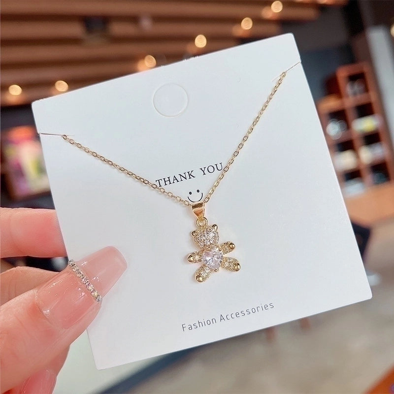 Fashion Heart Shape Smiley Face Butterfly Titanium Steel Inlay Rhinestones Necklace