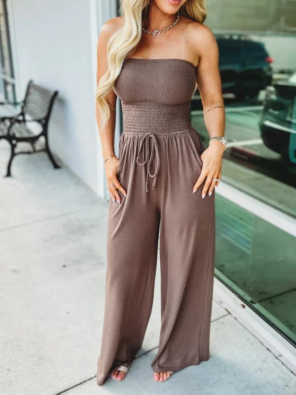 🔥LAST DAY PROMOTION - 49% OFF🔥Off Shoulder Solid Color Smocked Jumpsuit