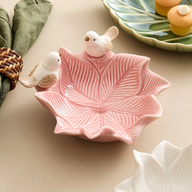 Bird Dim & Sum Plate Ceramic Jewelry Storage Plate Creative Cute Storage Rack Soap Dish Light Luxury High-end Plate