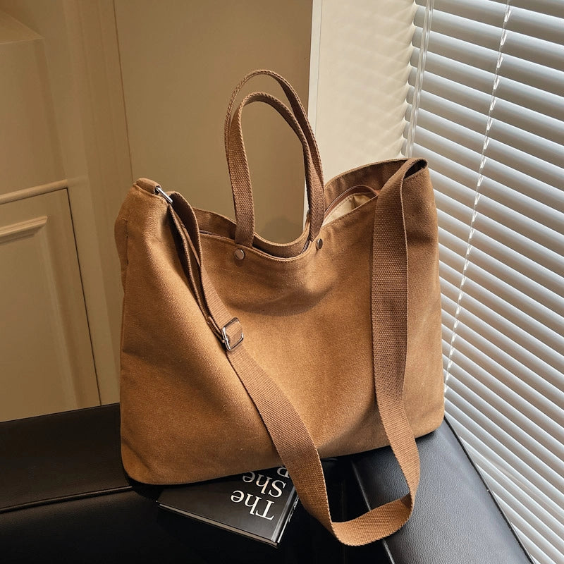 Women's Canvas Solid Color Classic Style Square Zipper Tote Bag