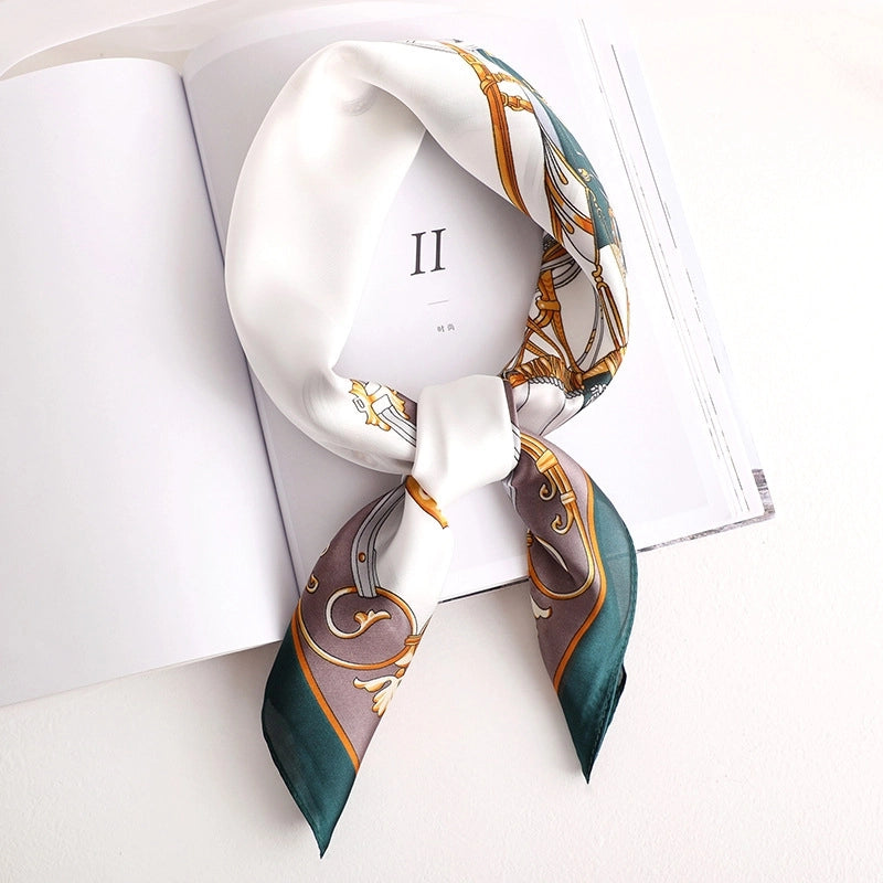 Silk Scarf Women's Small Square Scarf Hair Band Matching Shirt Suit Spring And Autumn Thin Vintage French Style Tube Top Tie Bag Internet Popular