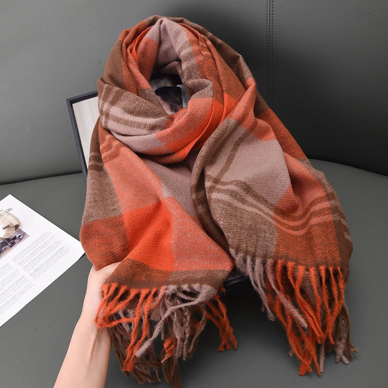 Women's Basic Plaid Polyester Scarf