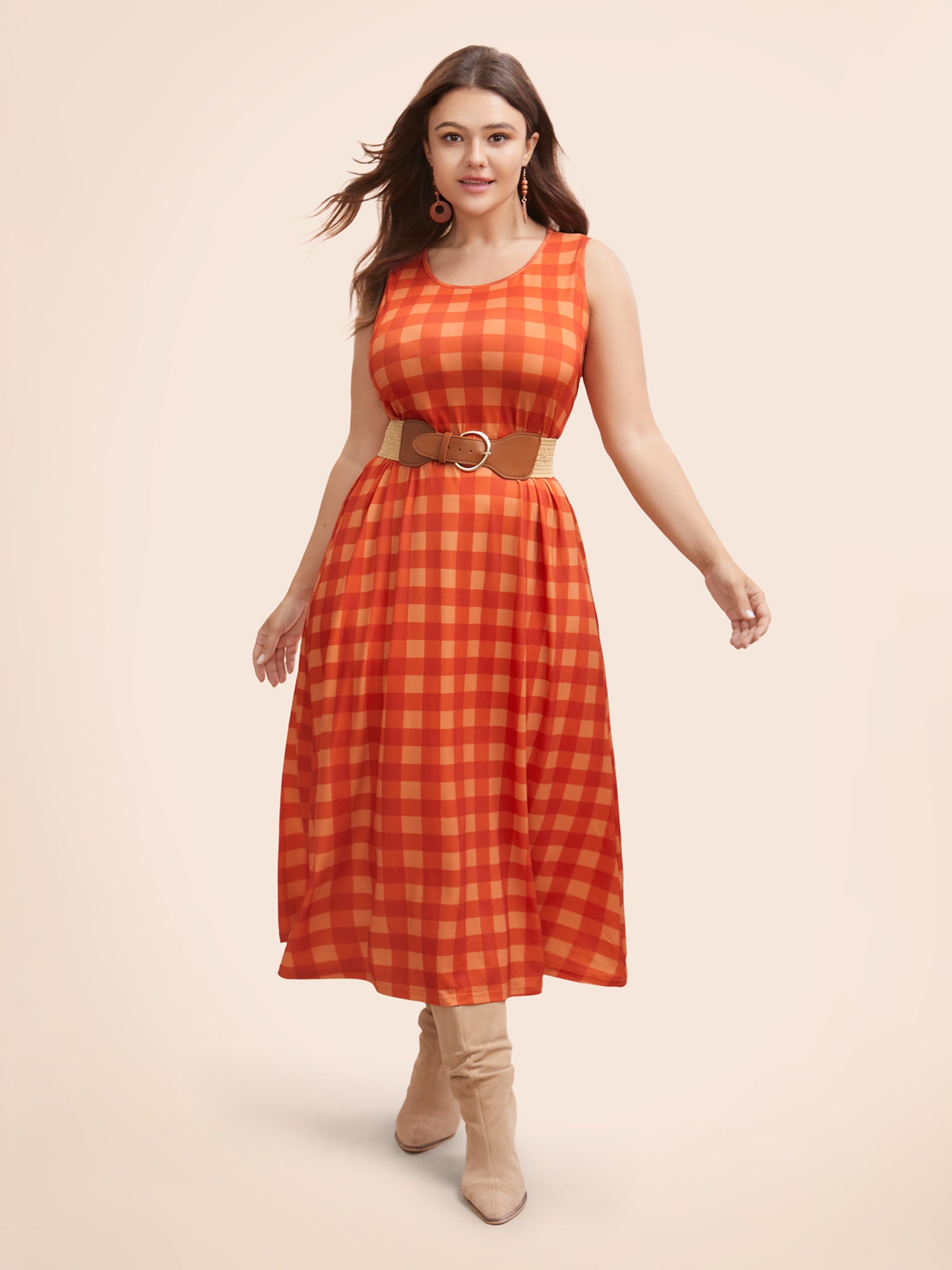 Round Neck Plaid Tank Dress