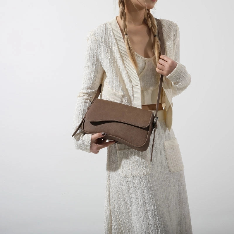 Women's Pu Leather Solid Color Vintage Style Classic Style Sewing Thread Square Flip Cover Crossbody Bag