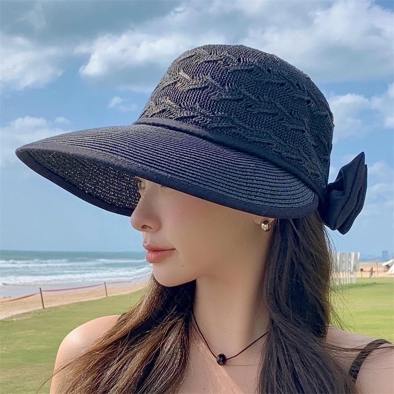 Women's Elegant Pastoral Minimalist Solid Color Bowknot Hollow Out Wide Eaves Sun Hat