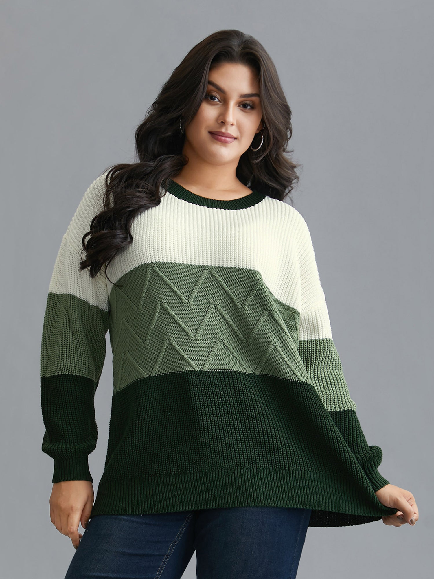 Textured Color Block Round Neck Pullover