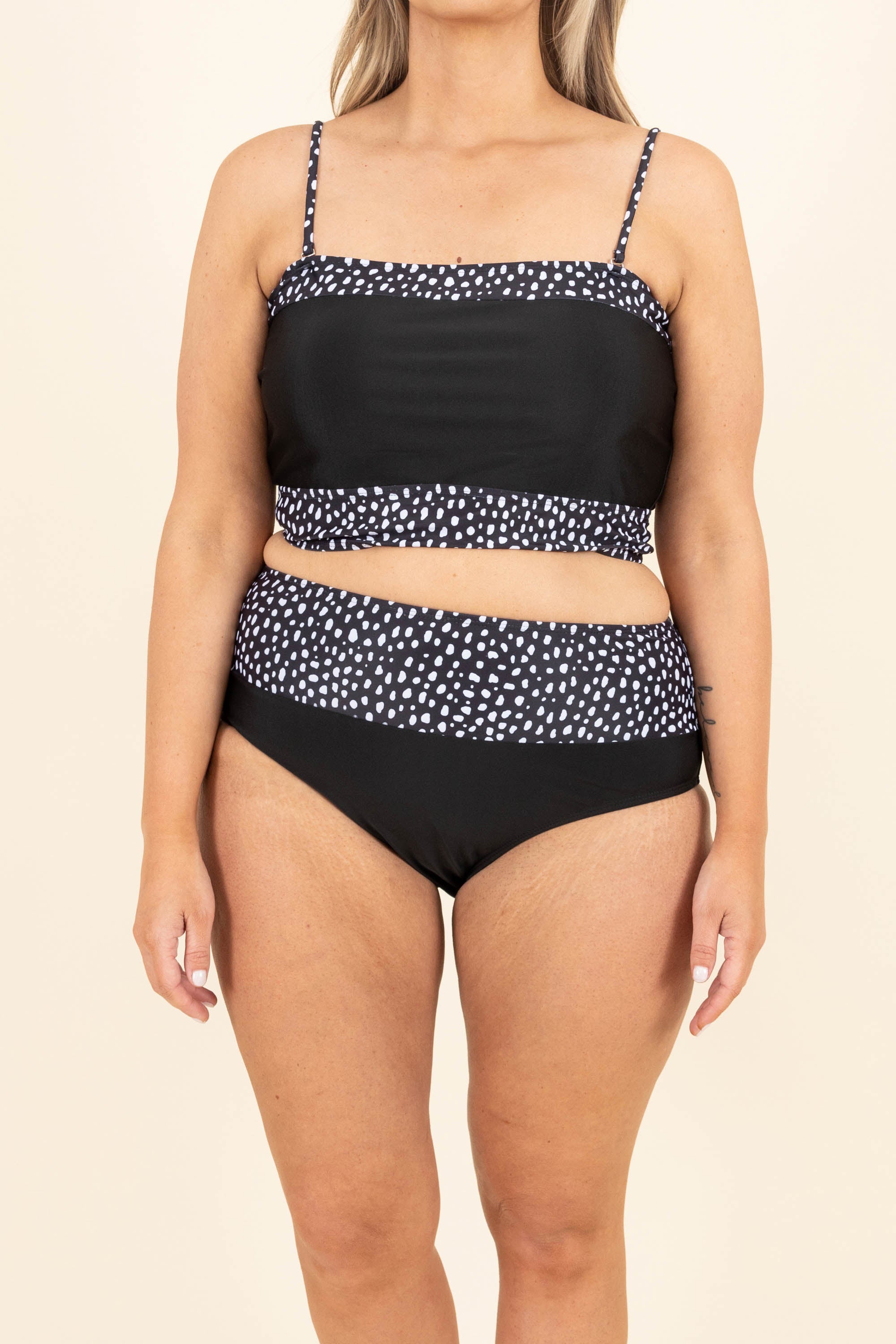 Hidden Islands Swim Top. Black/Dalmatian