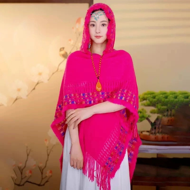 Women's Vintage Style Plaid Solid Color Imitation Cashmere Tassel Shawl