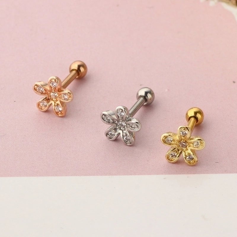 Minimalist Flower Stainless Steel Inlay Zircon Ear Studs 1 Piece