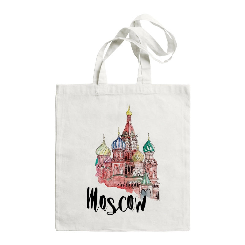 Women's Large Canvas Letter Building Streetwear Square Open Shoulder Bag
