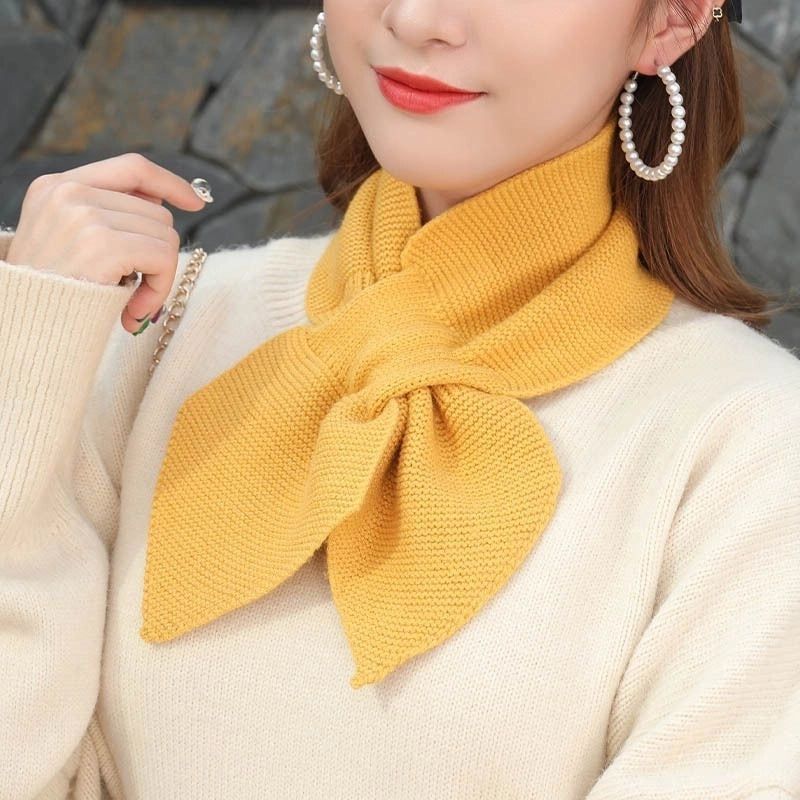 Knitted Small Scarf Women's Autumn And Winter Cross Bow Fishtail Decorative Wool Scarf Evening And Evening