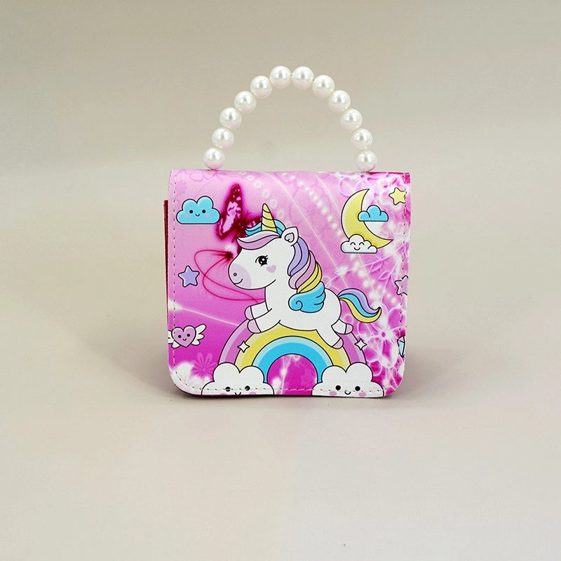 Women's Small Pu Leather  Cute Beading Square Flip Cover Coin Purse