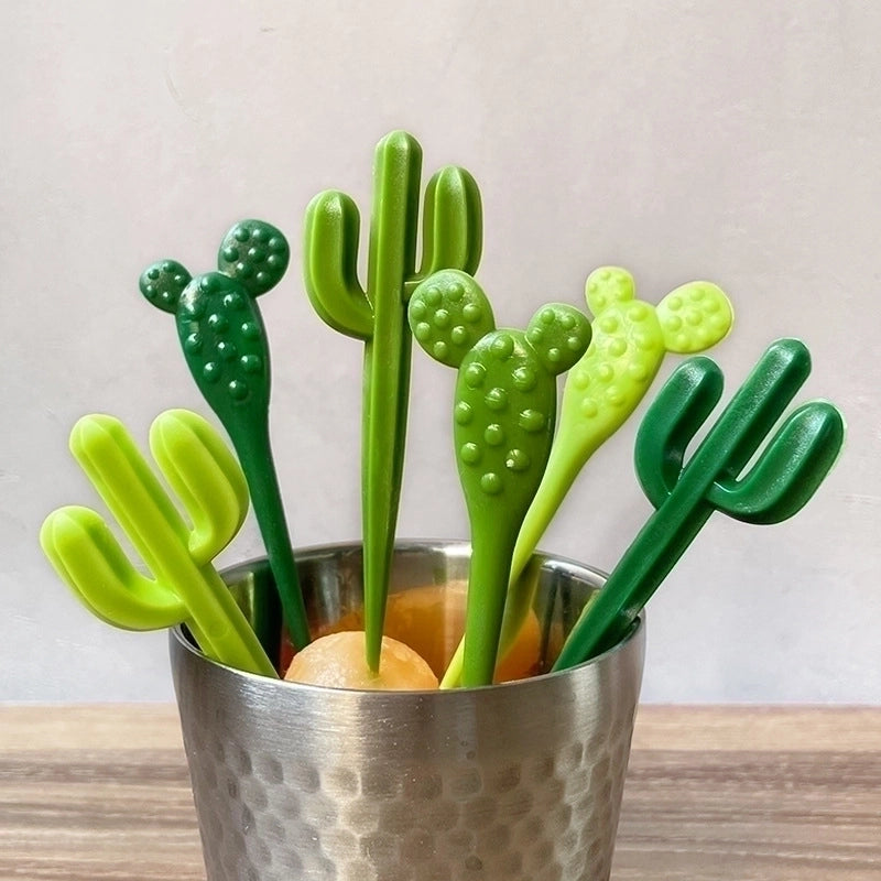 Cute Cactus Cartoon Plastic Fruit Fork 1 Set
