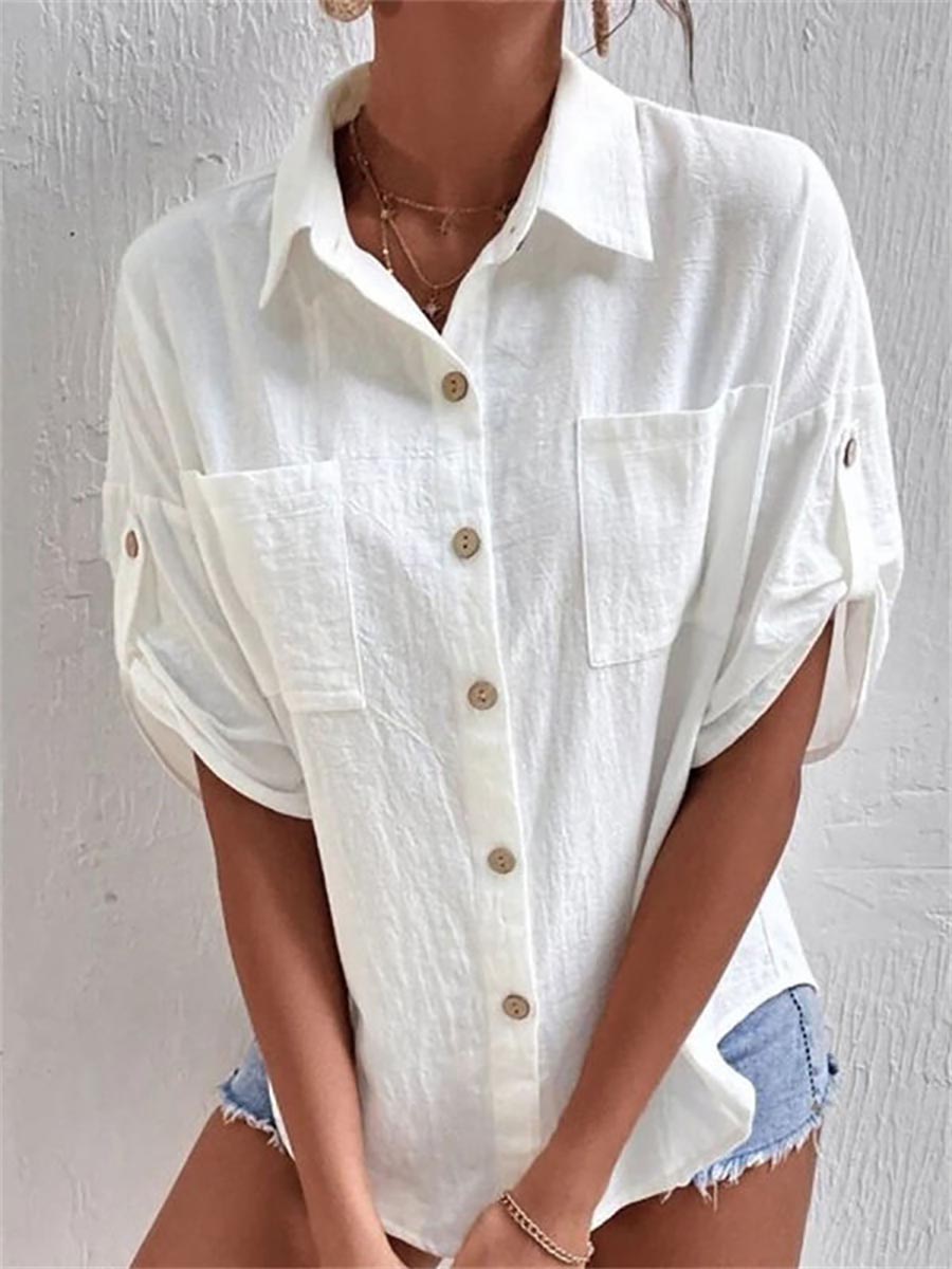 Long Sleeves Pocket Lapel Cotton Linen Shirt