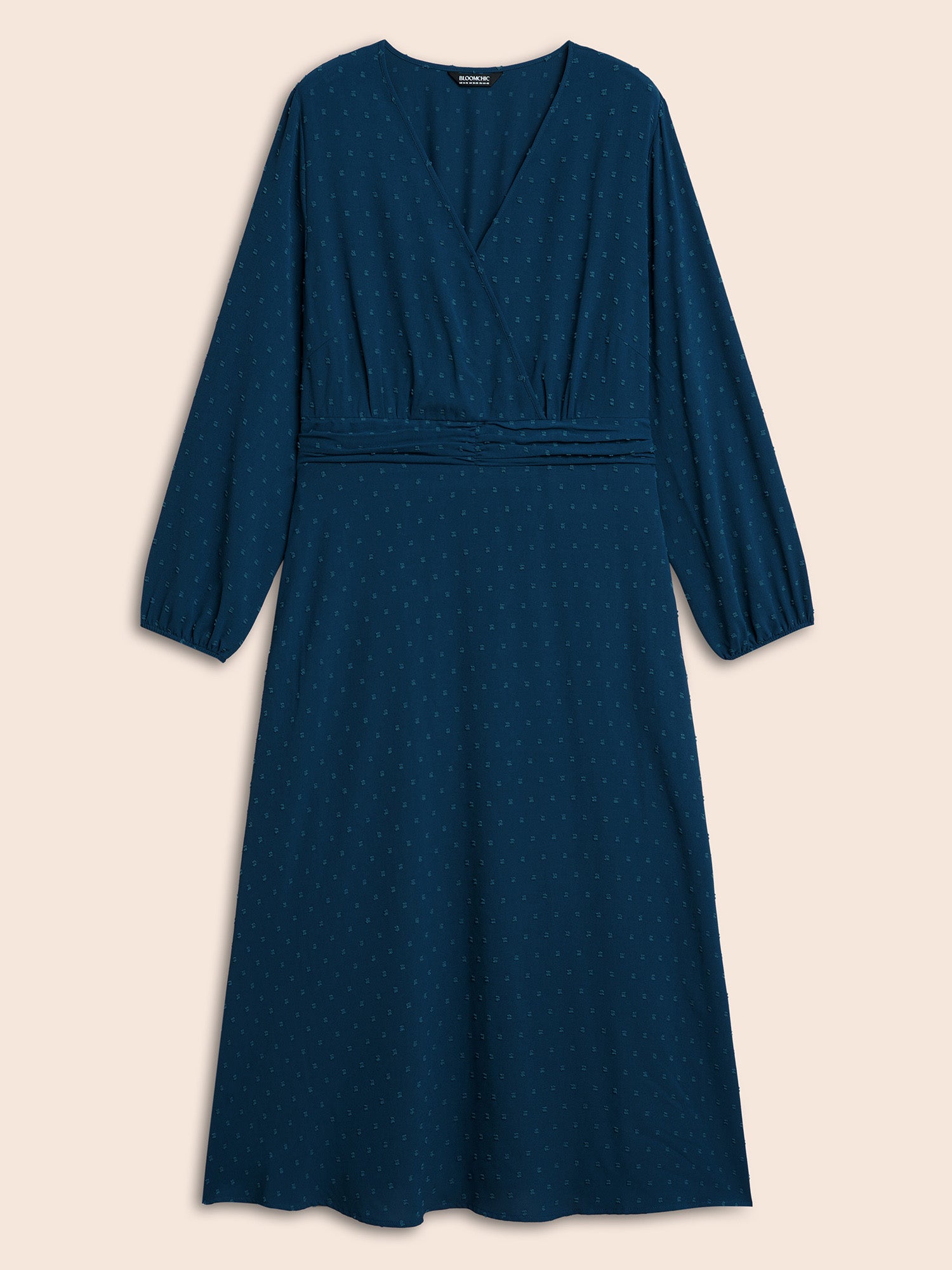 Overlap Collar Textured Ruched Dress