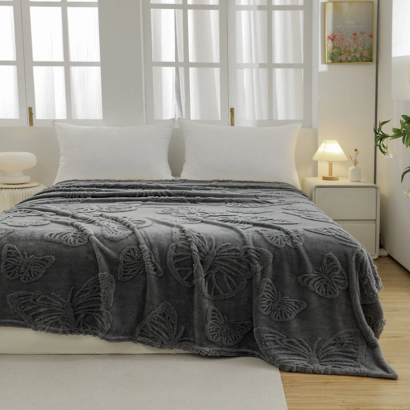 New Flannel Taff Fleece Butterfly Flower Stereo Jacquard Blanket Nap Blanket Single Layer Thickened Four Seasons Blanket