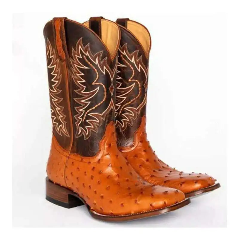 Unisex Mid-Calf Western Cowboy Boots with Embroidery | Leather Fashion