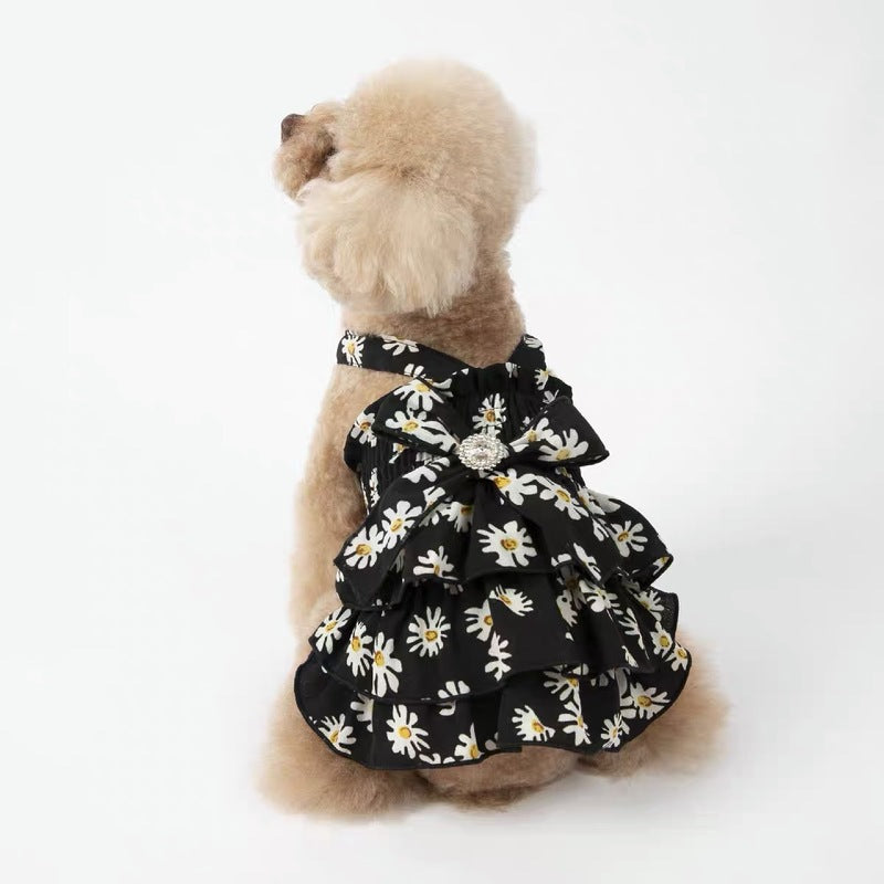 Daisy Printed Dog Cat Chiffon Dress