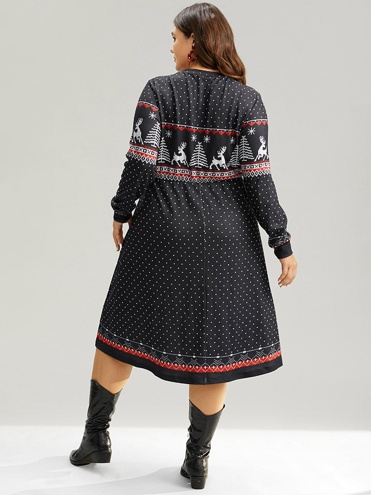 Christmas Elk Patchwork Polka Dot Pocket Dress