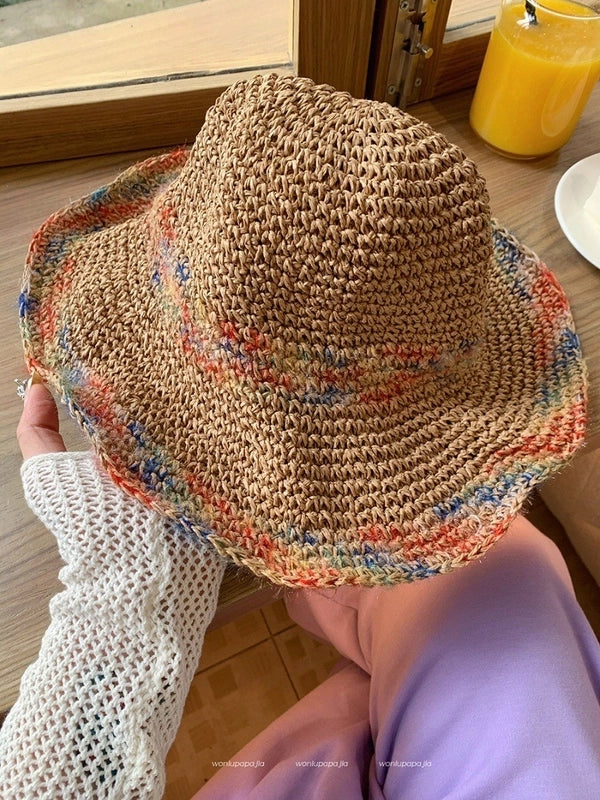 Women's Vacation Minimalist Letter Solid Color Big Eaves Straw Hat